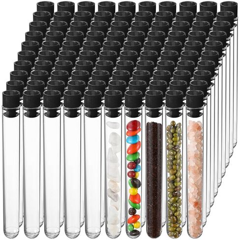 100 Pake 8 ml Clear Test Tubes with Caps 12x100mm Plastic Vials Test Tubes for Scientific Experiments Halloween Christmas Scientific Themed Birthday Party Supplies Candy Storage (Red) in Kuwait