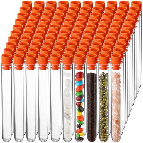 100 Pake 8 ml Clear Test Tubes with Caps 12x100mm Plastic Vials Test Tubes for Scientific Experiments Halloween Christmas Scientific Themed Birthday Party Supplies Candy Storage (Red) in Kuwait