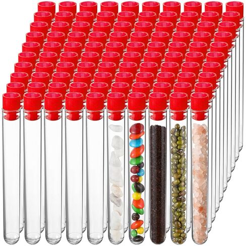 100 Pake 8 ml Clear Test Tubes with Caps 12x100mm Plastic Vials Test Tubes for Scientific Experiments Halloween Christmas Scientific Themed Birthday Party Supplies Candy Storage (Red) in Kuwait