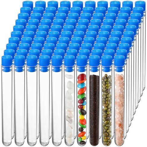 100 Pake 8 ml Clear Test Tubes with Caps 12x100mm Plastic Vials Test Tubes for Scientific Experiments Halloween Christmas Scientific Themed Birthday Party Supplies Candy Storage (Red) in Kuwait