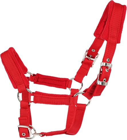 Adjustable Horse Halter with Polar Fleece Lined, Red, Durable PP Webbing, Nickel Plated Metal Hardware, Prevents Rubs, Adjustable Fit in Saudi Arabia
