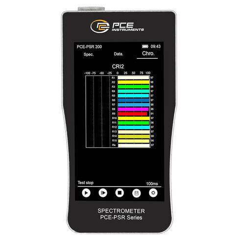 PCE Instruments مقياس الطيف الضوئي المحمول PCE-PSR 200 للضوء واللون، بقياسات 0.1–500000lx وCCT 1500–100000K، بدقة ±0.1lx، ذاكرة 8 جيجابايت، USB-C، شاشة لمس 5 بوصات in Kuwait
