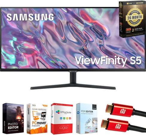 Samsung 34 "Odyssey G55T WQHD 165Hz 1MS (MPRT) حزمة MORTION MORTORD Curved Monitor مع Tech Smart USA Elite Suite 18 ، 2x HDMI Cable & Deco Gear CPS Package 26 Mons in Kuwait