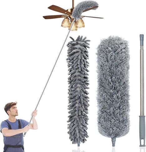 3 Pcs Extendable Microfiber Feather Duster, Electrostatic Bendable Head, Up to 100 Inch Feather Dusters for Cleaning Ceiling Fan, Cobweb, Wall, Furniture in Kuwait