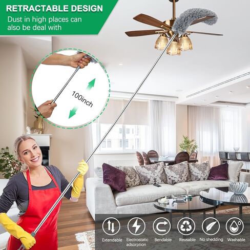 3 Pcs Extendable Microfiber Feather Duster, Electrostatic Bendable Head, Up to 100 Inch Feather Dusters for Cleaning Ceiling Fan, Cobweb, Wall, Furniture in Kuwait