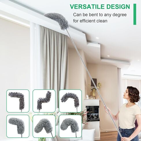 3 Pcs Extendable Microfiber Feather Duster, Electrostatic Bendable Head, Up to 100 Inch Feather Dusters for Cleaning Ceiling Fan, Cobweb, Wall, Furniture in Kuwait
