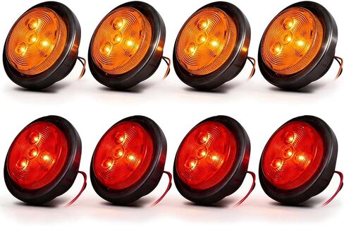NEW SUN® Ultimate 4 Pack 2.5" LED Trailer Marker Lights, Amber & Red, Waterproof with Round Reflex Design, 4 Diodes, 12V Grommet & Wire for Boat, Truck, RV, Camper Trailers in Kuwait