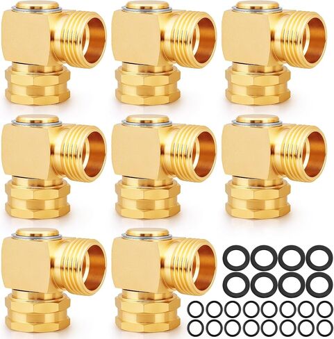 UNWAVER Garden Hose Swivel elbow Connector 90 Degree Solid Brass Pipe Fittings Hose Kink Protector 3/4" GHT RV Water Intake Hose Adapter (1PCS) in Kuwait