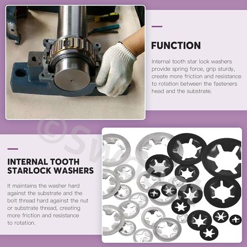 Swpeet 208Pcs 9 Sizes 304 Stainless Steel + Manganese Steel Internal Tooth Lock Washers with Tweezers Kit, M2 M2.5 M3 M4 M5 M6 M8 M10 M12 Spring Push On Locking Nuts Speed Clips Retaining Clips in Saudi Arabia