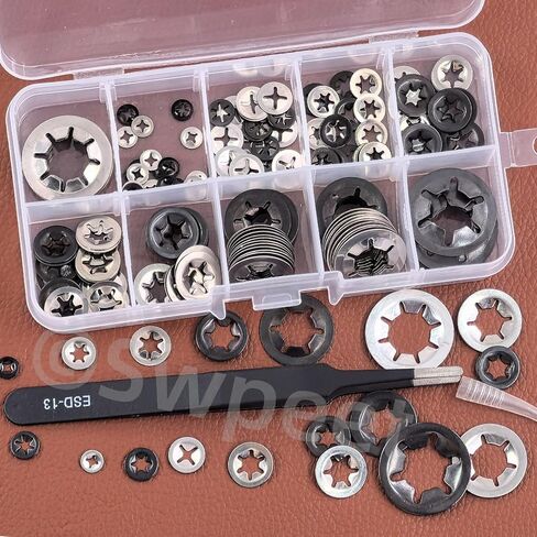 Swpeet 208Pcs 9 Sizes 304 Stainless Steel + Manganese Steel Internal Tooth Lock Washers with Tweezers Kit, M2 M2.5 M3 M4 M5 M6 M8 M10 M12 Spring Push On Locking Nuts Speed Clips Retaining Clips in Saudi Arabia
