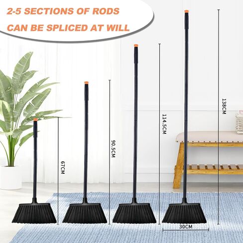 مكنسة منزلية بمقبض معدني طويل 54 بوصة - مكنسة شديدة التحمل قابلة للتعديل للتنظيف الداخلي والخارجي، مناسبة للمنازل والجراجات والمطابخ والحمامات ومراكز التسوق والمكاتب والساحات in Kuwait