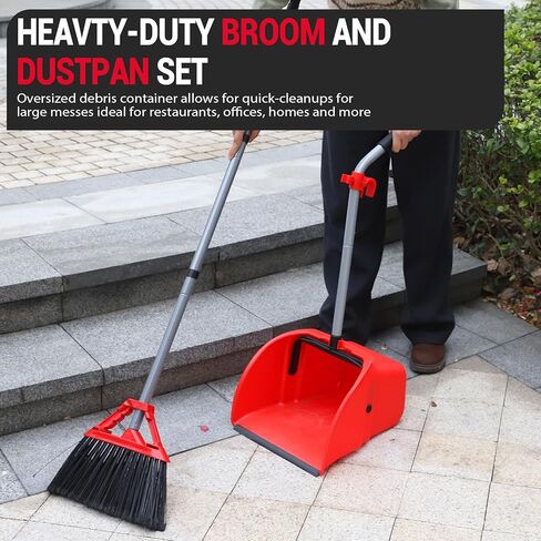 مجموعة المكنسة التجارية والمجارف، مجموعة المكنسة شديدة التحمل، مجرفة الحطام الكبيرة، مجموعة القمامة للتنظيف التجاري/الصناعي، مجموعتان، أحمر، حجم كبير جدًا in Kuwait