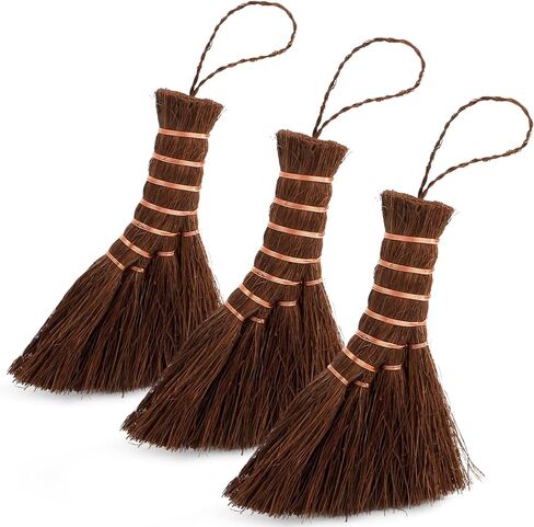 Fasmov 3 Pack Bonsai Broom Brush, Natural Straw Broom with Embroidery Nylon Thread Handle with Hanger, Whisk Broom Hand Brush Car Broom for Cleaning Dustpan Desktop in Saudi Arabia