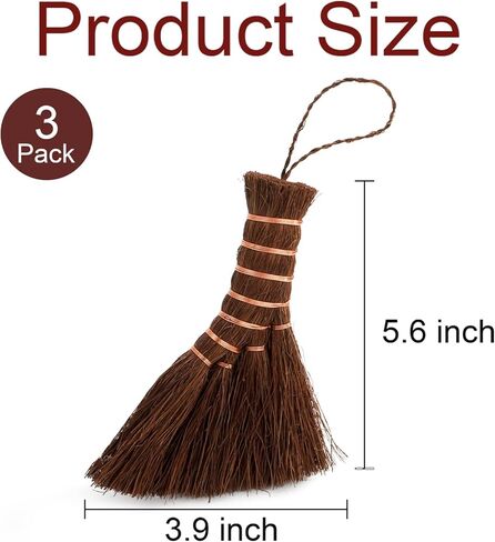 Fasmov 3 Pack Bonsai Broom Brush, Natural Straw Broom with Embroidery Nylon Thread Handle with Hanger, Whisk Broom Hand Brush Car Broom for Cleaning Dustpan Desktop in Saudi Arabia