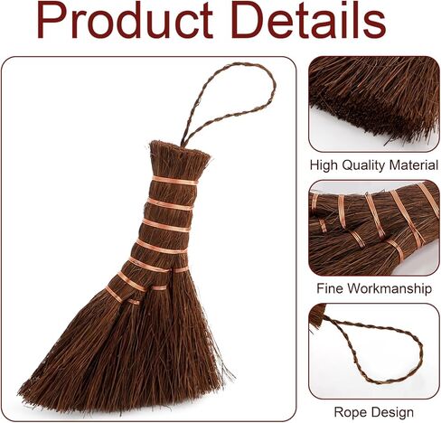Fasmov 3 Pack Bonsai Broom Brush, Natural Straw Broom with Embroidery Nylon Thread Handle with Hanger, Whisk Broom Hand Brush Car Broom for Cleaning Dustpan Desktop in Saudi Arabia