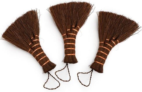 Fasmov 3 Pack Bonsai Broom Brush, Natural Straw Broom with Embroidery Nylon Thread Handle with Hanger, Whisk Broom Hand Brush Car Broom for Cleaning Dustpan Desktop in Saudi Arabia