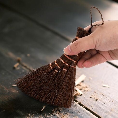 Fasmov 3 Pack Bonsai Broom Brush, Natural Straw Broom with Embroidery Nylon Thread Handle with Hanger, Whisk Broom Hand Brush Car Broom for Cleaning Dustpan Desktop in Saudi Arabia
