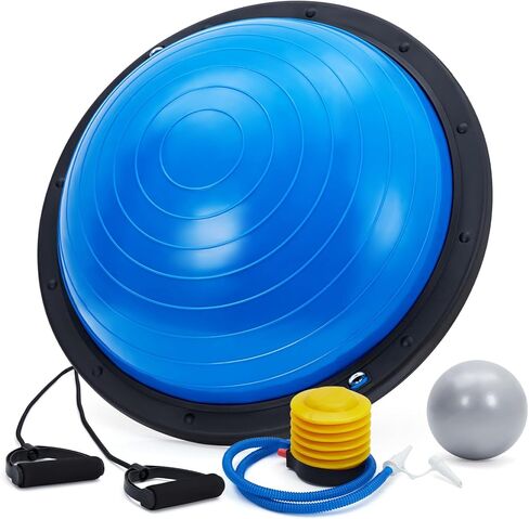 23/25in Balance Ball, 1600 lbs Half Exercise Ball with Nonslip Base, Inflatable Half Ball Balance Trainer, Stability Half Yoga Ball Strength Training Equipment with 2 Bands, Pump, Extra Ball Included in Saudi Arabia
