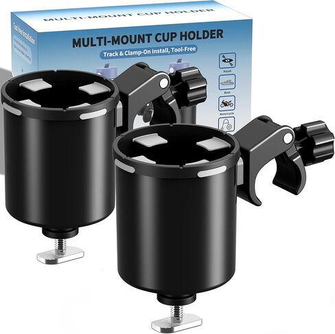 حامل أكواب كاياك مطور مزود بمسار ومشبك، حامل أكواب قابل للتعديل 360 درجة يناسب الأكواب سعة 12 أونصة - 40 أونصة، كوب 2 في 1 وصندوق تخزين لصيد قوارب الكاياك، والصيد على حامل الشجرة، يناسب القضبان المستديرة والمربعة in Kuwait