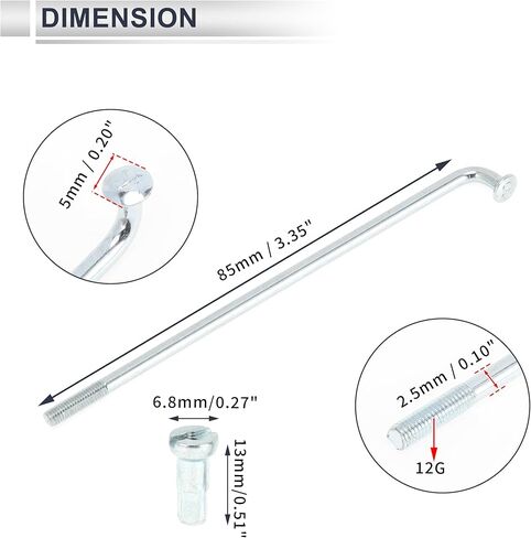 1 Set Universal Bicycle Spokes 12G 85mm Length Bike Wheel Spokes Nipple Silver Tone Carbon Steel Galvanized in Kuwait