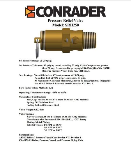 1/4" NPT Hard Seat Safety Pressure Relief Valve, 30 PSI, Made In The USA in Kuwait