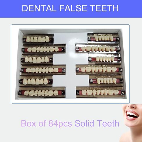 Acrylic Resin Fake Teeth Synthetic Denture Resin Teeth Complete Teeth 84PCS /Box for Halloween Party Replacement (A1 468 U67 34) in Kuwait