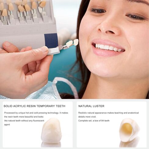 Acrylic Resin Fake Teeth Synthetic Denture Resin Teeth Complete Teeth 84PCS /Box for Halloween Party Replacement (A1 468 U67 34) in Kuwait