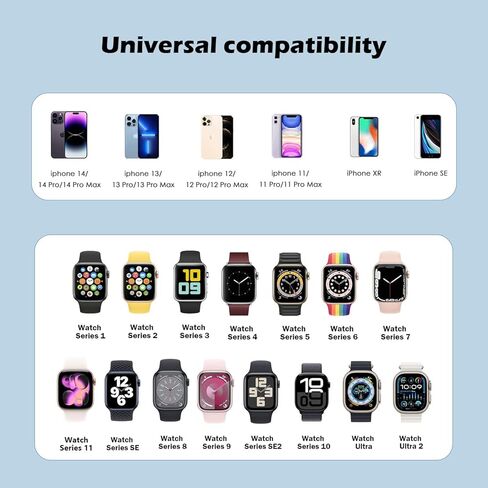 شاحن سريع لشاحن Apple Watch ، كتلة شحن الجدار المزدوج على iPhone مع كابل لاسلكي مغناطيسي 6.6 قدم لشاحن iWatch ، USB C إلى Cable Cable لسلسلة IWatch 10/9/8/7/6/SE2/5/iPhone 14/13 in Kuwait