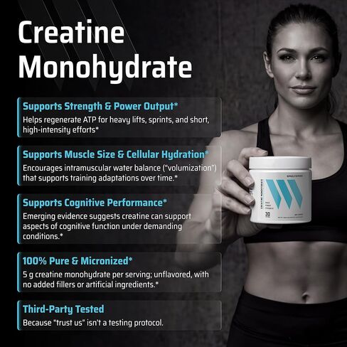 مسحوق سولفيرين كرياتين مونوهيدرات - 5 جم كرياتين ميكروني، تم اختباره من قبل طرف ثالث، مكون واحد، يدعم قوة العضلات، والطاقة، والتعافي، والأداء عالي الكثافة، 30 وجبة، بدون نكهة in Kuwait