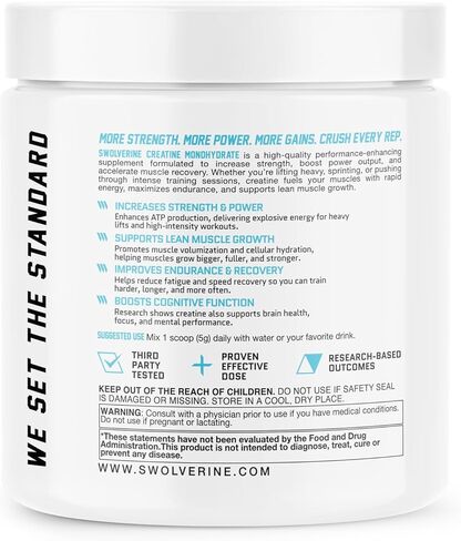 مسحوق سولفيرين كرياتين مونوهيدرات - 5 جم كرياتين ميكروني، تم اختباره من قبل طرف ثالث، مكون واحد، يدعم قوة العضلات، والطاقة، والتعافي، والأداء عالي الكثافة، 30 وجبة، بدون نكهة in Kuwait