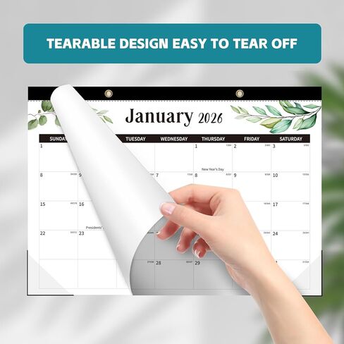 Desk Calendar 2025-2026, 18 Monthly Desk/Wall Calendar, July 2025 - December 2026, Desk Top Calendar 17" x 12" Large Desk Calendar with Cutting Lines, Corner Protectors, Notes Section for home, office, and school (Green Leaf) in Kuwait