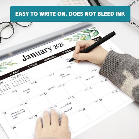Desk Calendar 2025-2026, 18 Monthly Desk/Wall Calendar, July 2025 - December 2026, Desk Top Calendar 17" x 12" Large Desk Calendar with Cutting Lines, Corner Protectors, Notes Section for home, office, and school (Green Leaf) in Kuwait