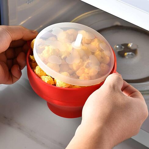 1pc Collapsible Silicone Popcorn Bowl with Lid, Microwave Popcorn Maker, Foldable Food Grade Silicone Bowl, Reusable Kitchen Snack Bowl, Heat Resistant Space Saving Kitchen Tool in Saudi Arabia
