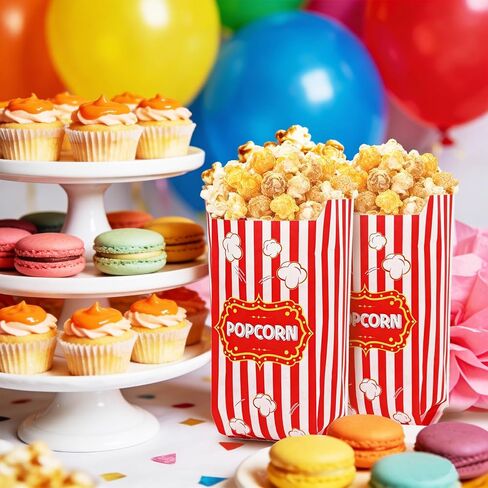 DECYOOL 100 قطعة من أكياس الفشار الكرنفال، أكياس الفشار الورقية المقاومة للزيت مقاس 21 × 9 سم للحفلات، أكياس علاج الكرنفال للفشار والحلوى والوجبات الخفيفة وليالي الهالوين in Saudi Arabia