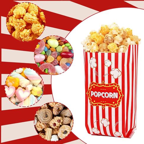 DECYOOL 100 قطعة من أكياس الفشار الكرنفال، أكياس الفشار الورقية المقاومة للزيت مقاس 21 × 9 سم للحفلات، أكياس علاج الكرنفال للفشار والحلوى والوجبات الخفيفة وليالي الهالوين in Saudi Arabia