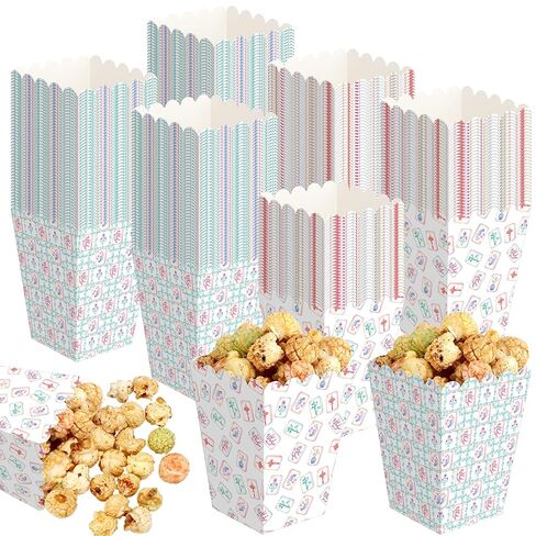 Gueevin 100 Pcs Mahjong Party Supplies Popcorn Boxes Scalloped Small Paper Popcorn Containers Bulk Mahjong Floral Party Favor for Movie Night Decorations Bridal Baby Shower Supplies in Saudi Arabia