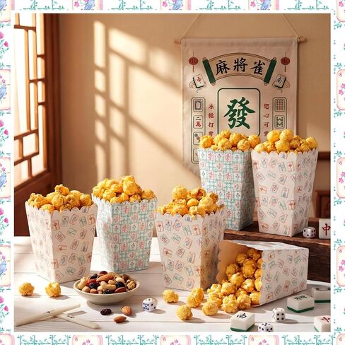 Gueevin 100 Pcs Mahjong Party Supplies Popcorn Boxes Scalloped Small Paper Popcorn Containers Bulk Mahjong Floral Party Favor for Movie Night Decorations Bridal Baby Shower Supplies in Saudi Arabia