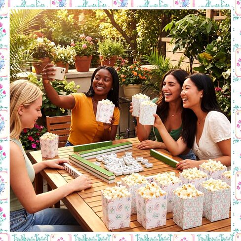 Gueevin 100 Pcs Mahjong Party Supplies Popcorn Boxes Scalloped Small Paper Popcorn Containers Bulk Mahjong Floral Party Favor for Movie Night Decorations Bridal Baby Shower Supplies in Saudi Arabia