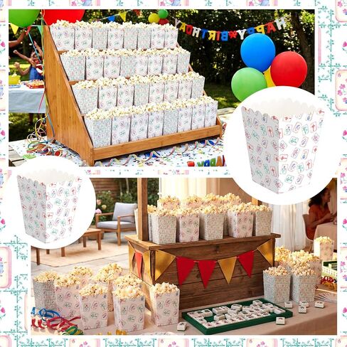 Gueevin 100 Pcs Mahjong Party Supplies Popcorn Boxes Scalloped Small Paper Popcorn Containers Bulk Mahjong Floral Party Favor for Movie Night Decorations Bridal Baby Shower Supplies in Saudi Arabia