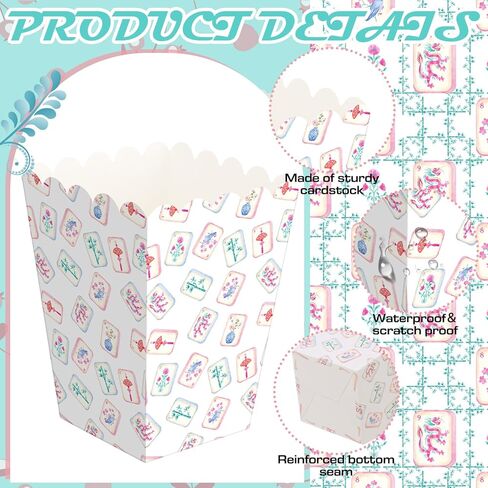 Gueevin 100 Pcs Mahjong Party Supplies Popcorn Boxes Scalloped Small Paper Popcorn Containers Bulk Mahjong Floral Party Favor for Movie Night Decorations Bridal Baby Shower Supplies in Saudi Arabia