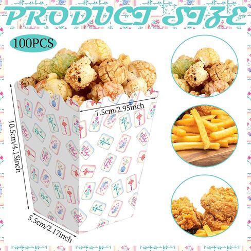 Gueevin 100 Pcs Mahjong Party Supplies Popcorn Boxes Scalloped Small Paper Popcorn Containers Bulk Mahjong Floral Party Favor for Movie Night Decorations Bridal Baby Shower Supplies in Saudi Arabia