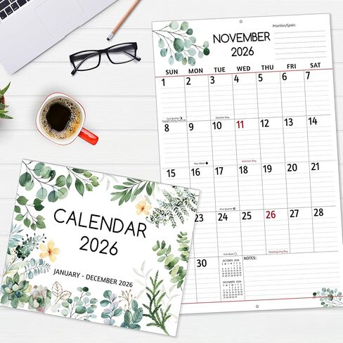 تقويم الحائط 2025-2026 - تقويم طباعة كبير ، يوليو 2025 - ديسمبر 2026 ، 14.6 × 22.8 بوصة (مفتوحة) ، 18 تقويم شهري 2025-2026 مع أعداد كبيرة ، شبكة كبيرة ، ملاحظات ، مراحل القمر ، كبيرة للتخطيط in Kuwait