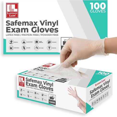 London Labs Medical Clear Vinyl Gloves Powder Free & Latex Free, Disposable, Food Safe in Kuwait