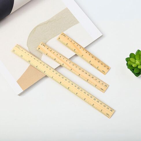 3 Pieces Wooden Rulers Measuring Rulers, Professional Straight Edge Measuring Tool with 2 Scale for Drawing, Home Office, 15cm 20cm 30cm in Saudi Arabia