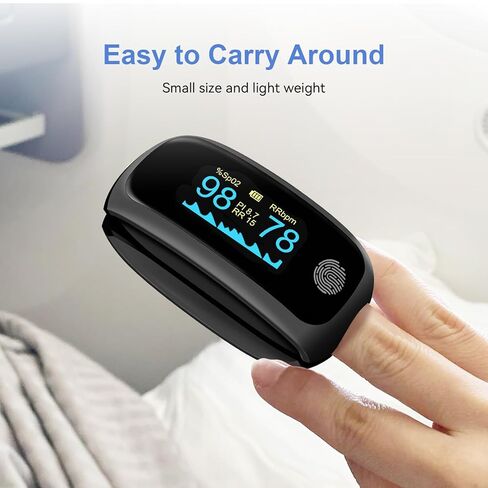 Rechargeable pulse oximeter with respiration, with O2 Pulse Rate PI RR Respiratory Accurate Reliable Oximeter SpO2 Reading Not for medical use Black in Saudi Arabia