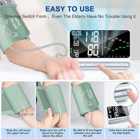جهاز قياس ضغط الدم للمنزل - شاشة كبيرة بإضاءة خلفية مع منحنى الاتجاه، جهاز BP للذراع العلوي قابل لإعادة الشحن، قراءات دقيقة، ذاكرة 180 لمستخدمين، جهاز رقمي مع أساور كبيرة مريحة in Kuwait