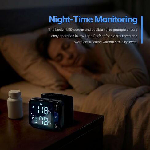 جهاز قياس ضغط الدم من المعصم - جهاز ضغط الدم دقيق سريريًا مع شاشة عرض كبيرة بإضاءة خلفية VA وLED وبث صوتي لكبار السن، وذاكرة 240 لمستخدمين، وكاشف ضربات القلب غير المنتظم للاستخدام المنزلي in Kuwait