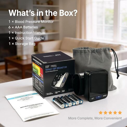 جهاز قياس ضغط الدم من المعصم - جهاز ضغط الدم دقيق سريريًا مع شاشة عرض كبيرة بإضاءة خلفية VA وLED وبث صوتي لكبار السن، وذاكرة 240 لمستخدمين، وكاشف ضربات القلب غير المنتظم للاستخدام المنزلي in Kuwait