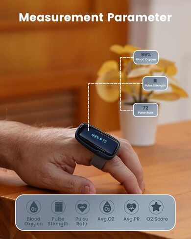 جهاز مراقبة الأكسجين في الدم القابل للارتداء من Vibeat - إصبع مقياس التأكسج النبضي بتقنية البلوتوث مع إشعار صوتي، مستشعر O2 قابل لإعادة الشحن للتتبع المستمر مع تطبيق مجاني in Kuwait
