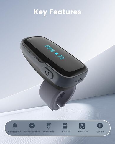 جهاز مراقبة الأكسجين في الدم القابل للارتداء من Vibeat - إصبع مقياس التأكسج النبضي بتقنية البلوتوث مع إشعار صوتي، مستشعر O2 قابل لإعادة الشحن للتتبع المستمر مع تطبيق مجاني in Kuwait